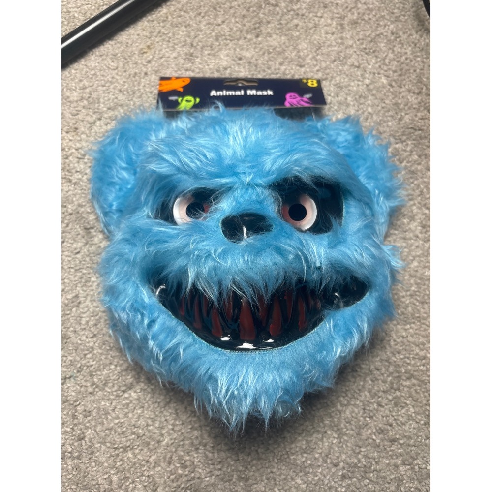 Way To Celebrate Animal Mask Scary Blue Bear Faux Fur Halloween One Size Blue